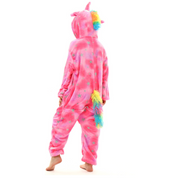 Pink Kids Unicorn Flannel Pajamas with Rainbow Tail Children Sleepwear