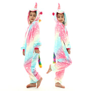 Pastel Rainbow Kids Unicorn Flannel Pajamas with Rainbow Tail Children Sleepwear