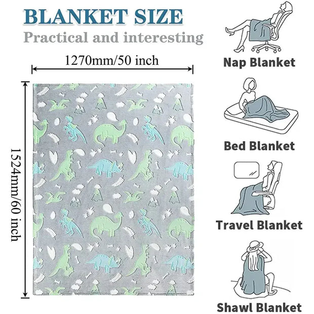 Luminous Unicorn Dinosaur Throw Blanket