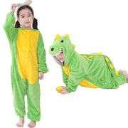 Green Dinosaur Flannel Pajamas with Yellow Belly and Spikes Children Sleepwear