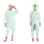 Mint Green Kids Unicorn Flannel Pajamas with Rainbow Tail and Star Pattern Children Sleepwear