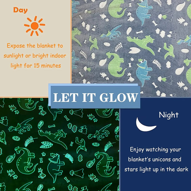 Luminous Unicorn Dinosaur Throw Blanket