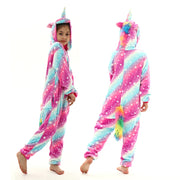 Pink and Blue Kids Unicorn Flannel Pajamas with Rainbow Tail Children Sleepwear