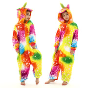 Rainbow Kids Unicorn Flannel Pajamas with Rainbow Tail and Star Pattern Children Sleepwear