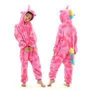 Pink Kids Unicorn Flannel Pajamas with Rainbow Tail Children Sleepwear