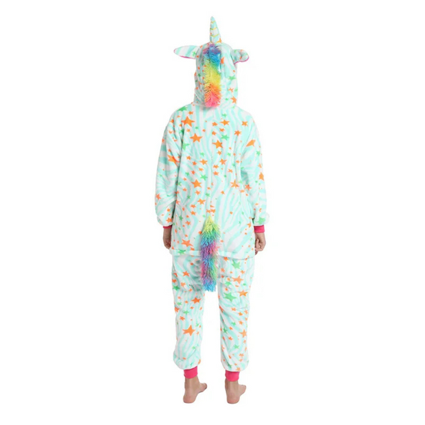 Mint Green Kids Unicorn Flannel Pajamas with Rainbow Tail and Star Pattern Children Sleepwear