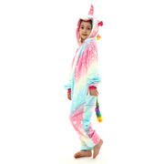 Pastel Rainbow Kids Unicorn Flannel Pajamas with Rainbow Tail Children Sleepwear