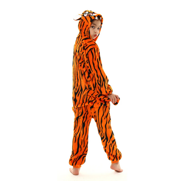 Orange Tiger Flannel Pajamas with Tiger Stripes and Tail Children Sleepwear