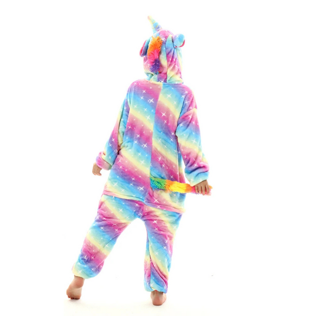 Pastel Rainbow Unicorn Onesie for Kids with Horn and Tail